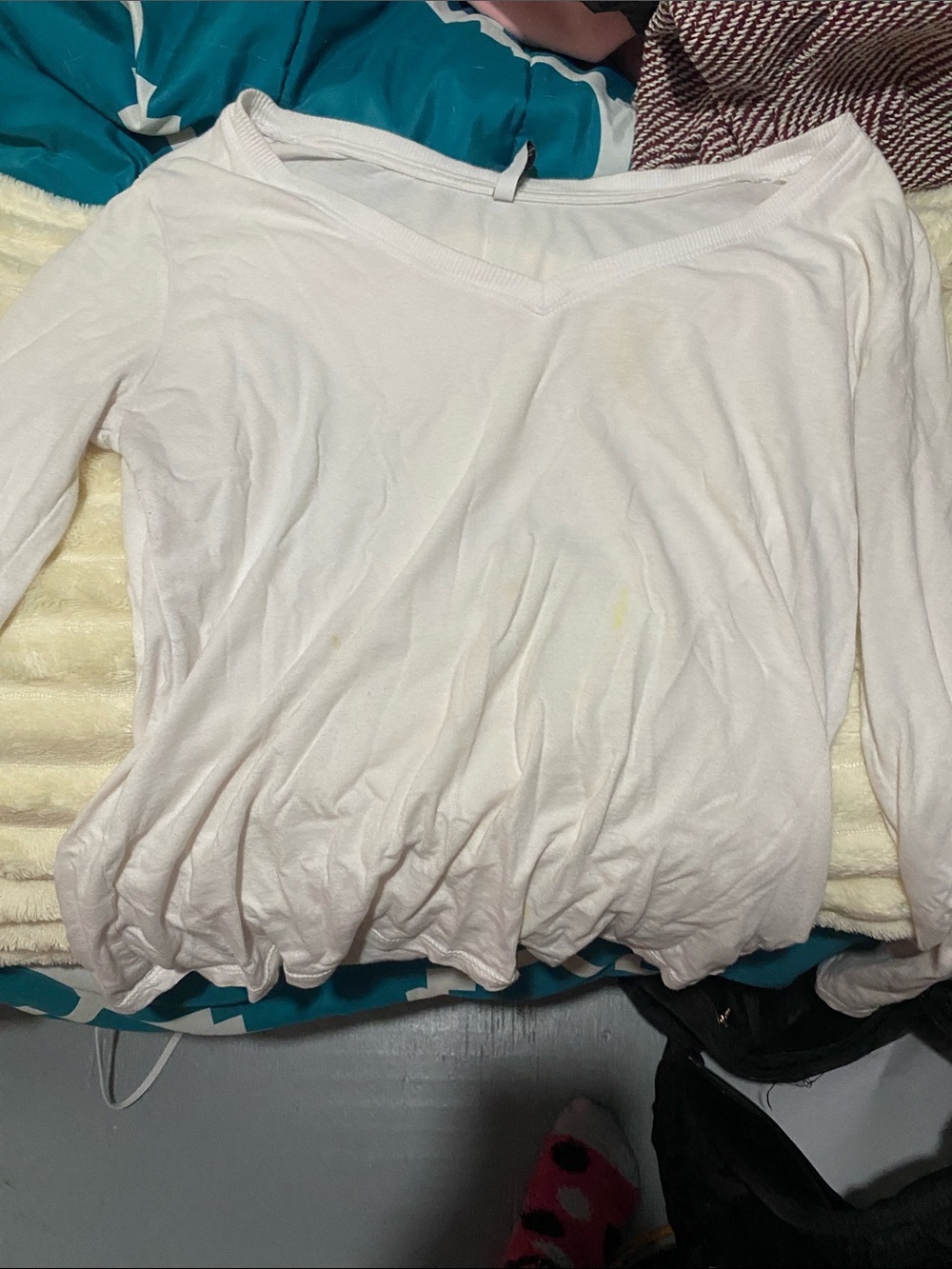 Casual White V-Neck Long Sleeve Women's Top